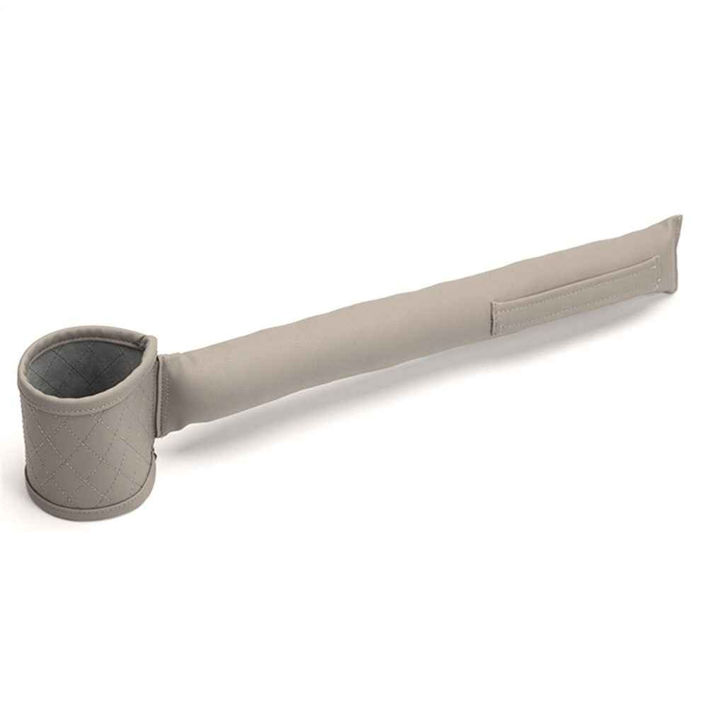 Car Seat Seam Filling Strip PU Leather Seat Gap Filler Strip with Cup Holder - Grey / Driver Side