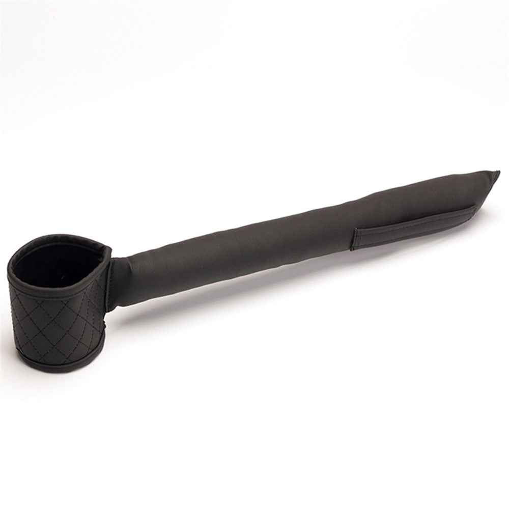 Car Seat Seam Filling Strip PU Leather Seat Gap Filler Strip with Cup Holder - Black / Driver Side