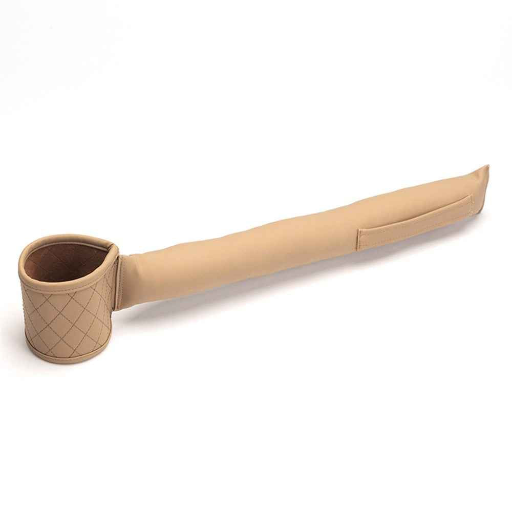 Car Seat Seam Filling Strip PU Leather Seat Gap Filler Strip with Cup Holder - Beige / Driver Side