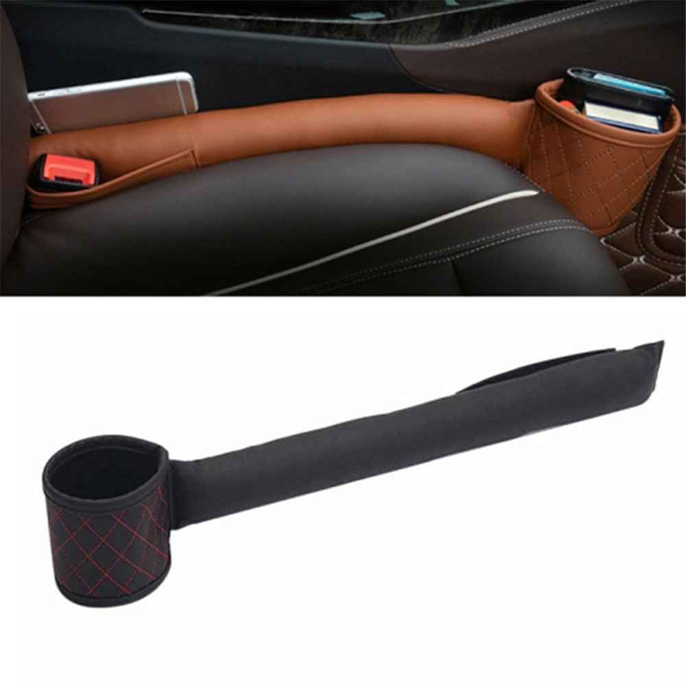 Car Seat Seam Filling Strip PU Leather Seat Gap Filler Strip with Cup Holder - Beige / Driver Side