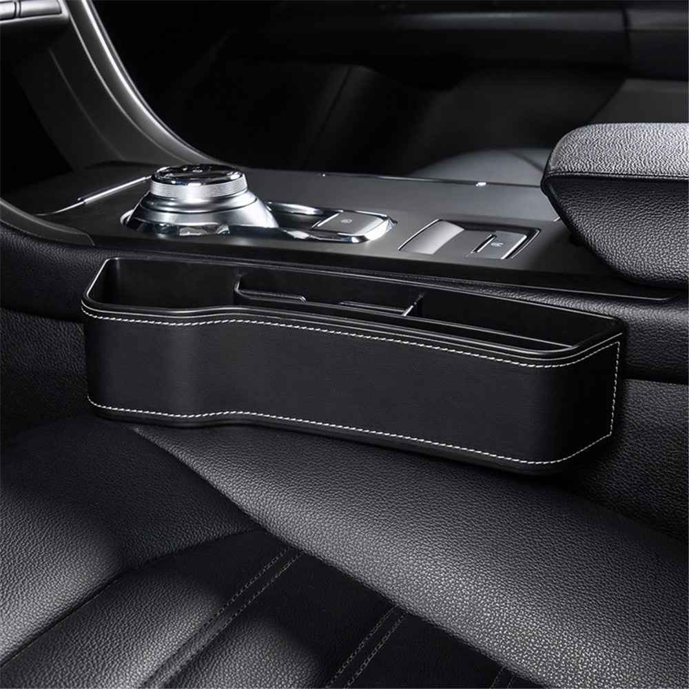 Driver Side Car Front Seat Seam Storage Box Phone Drink Can Holder Seat Gap Organizer - Black / Leather Material