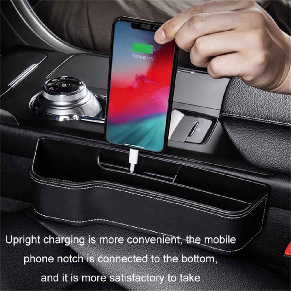 Driver Side Car Front Seat Seam Storage Box Phone Drink Can Holder Seat Gap Organizer - Black / Leather Material