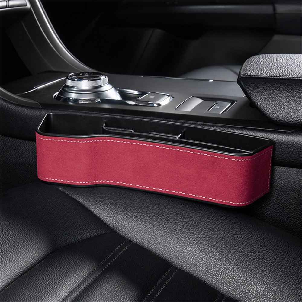 Driver Side Car Front Seat Seam Storage Box Phone Drink Can Holder Seat Gap Organizer - Red / Suede Material