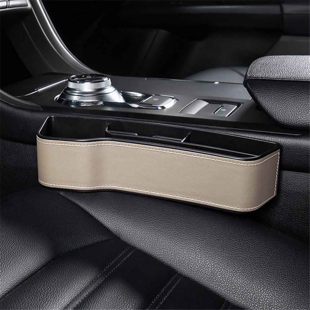 Driver Side Car Front Seat Seam Storage Box Phone Drink Can Holder Seat Gap Organizer - Beige / Leather Material