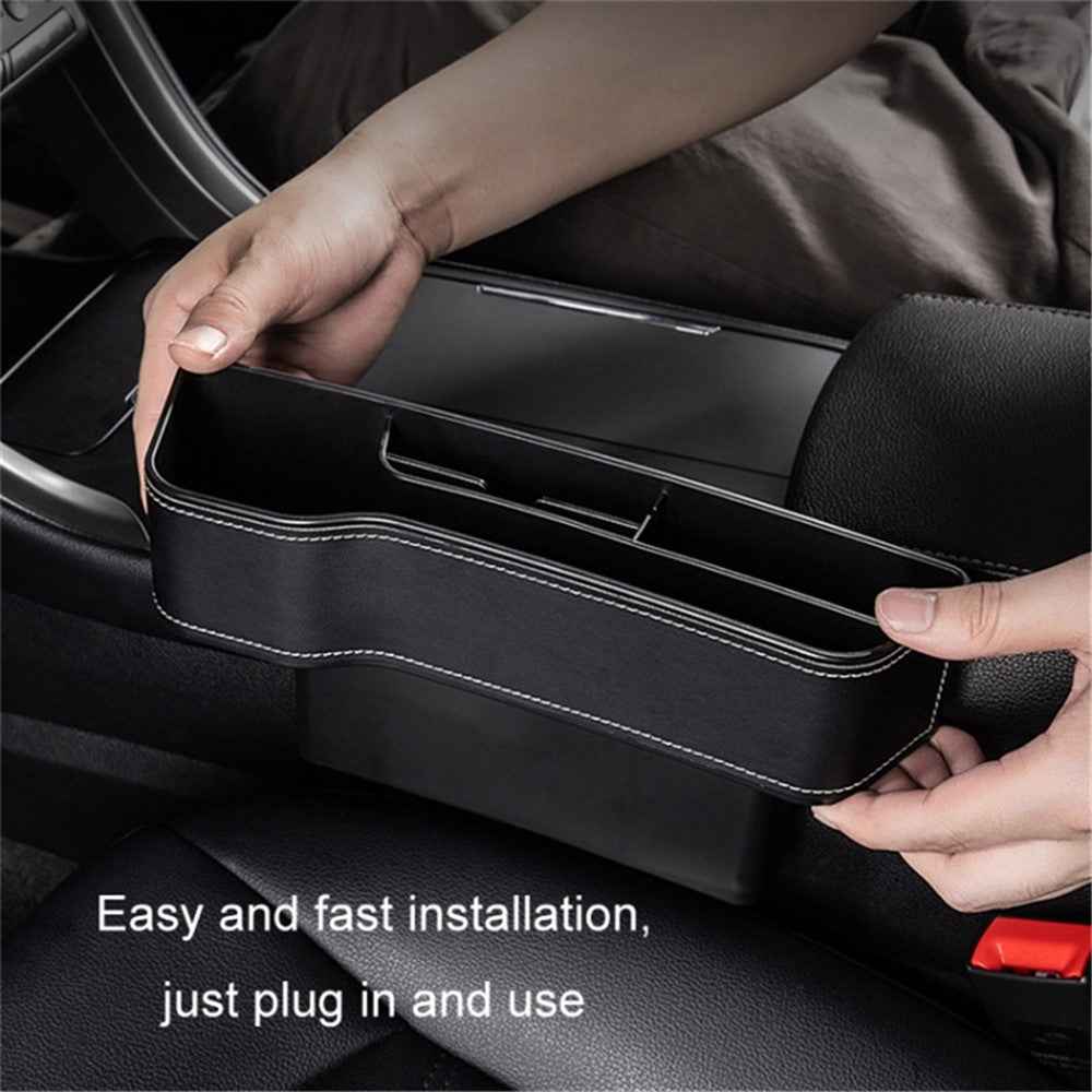 Driver Side Car Front Seat Seam Storage Box Phone Drink Can Holder Seat Gap Organizer - Beige / Leather Material