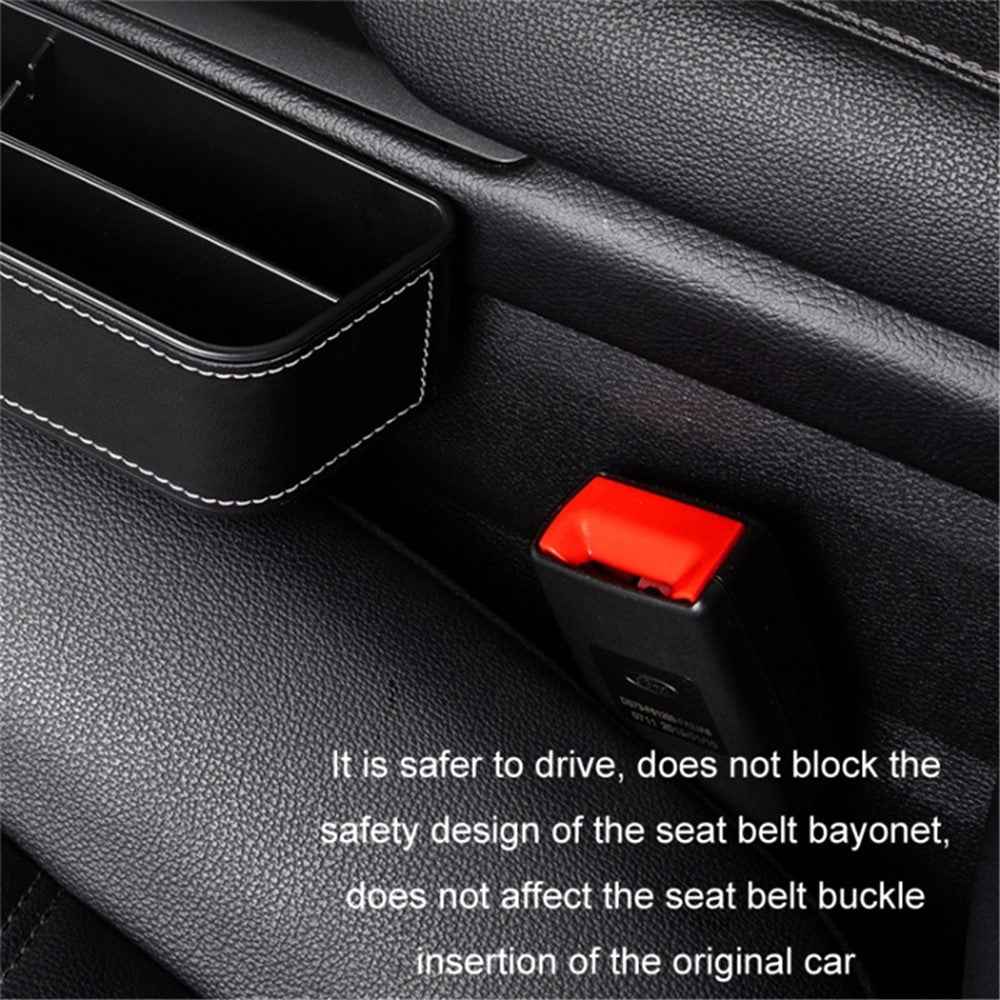 Driver Side Car Front Seat Seam Storage Box Phone Drink Can Holder Seat Gap Organizer - Beige / Leather Material