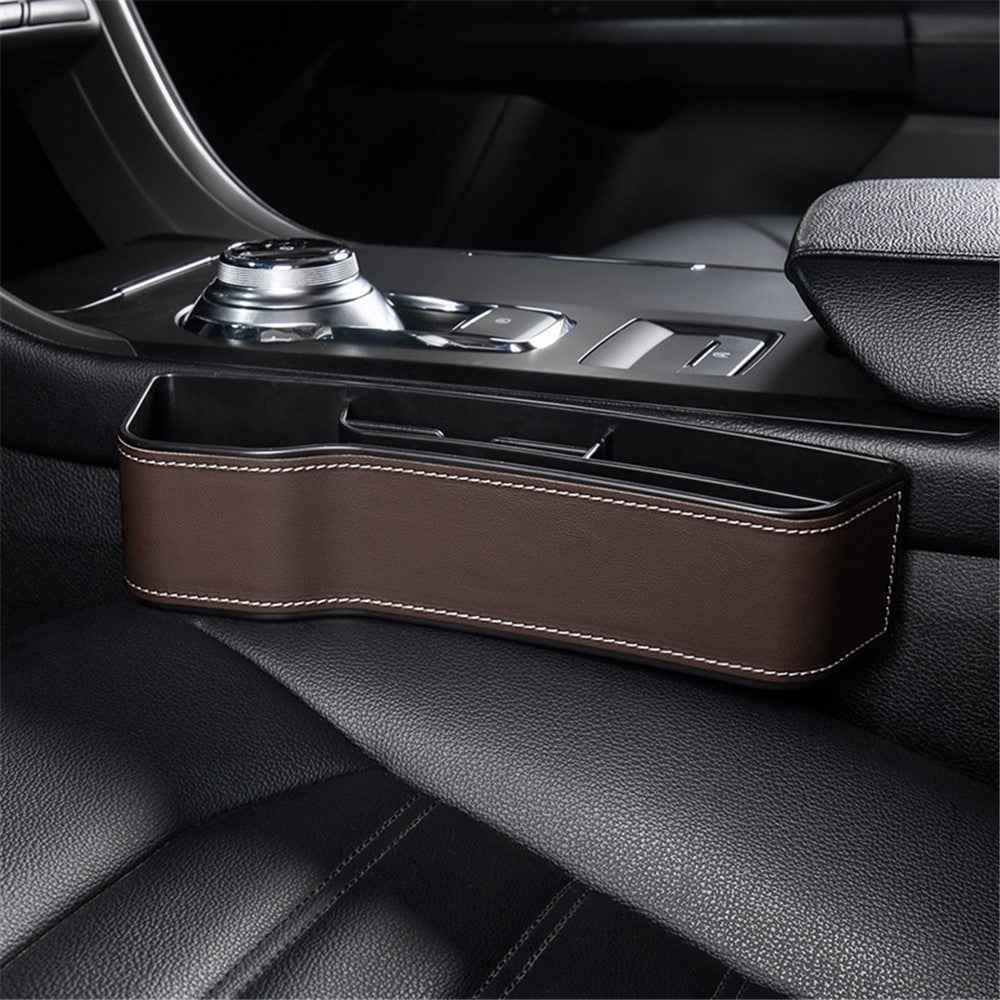 Driver Side Car Front Seat Seam Storage Box Phone Drink Can Holder Seat Gap Organizer - Brown / Leather Material