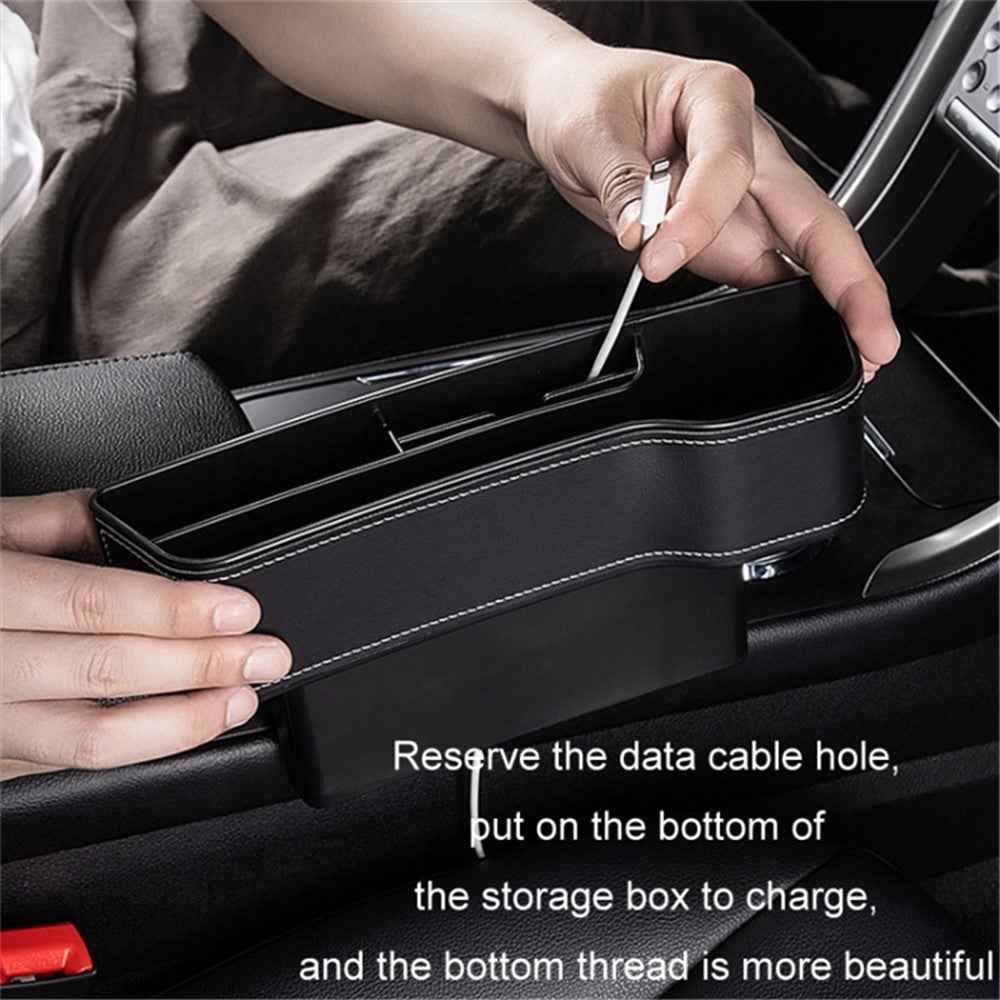 Passenger Side Car Front Seat Seam Storage Box Car Seat Gap Phone Drink Can Organizer - Beige / Leather Material