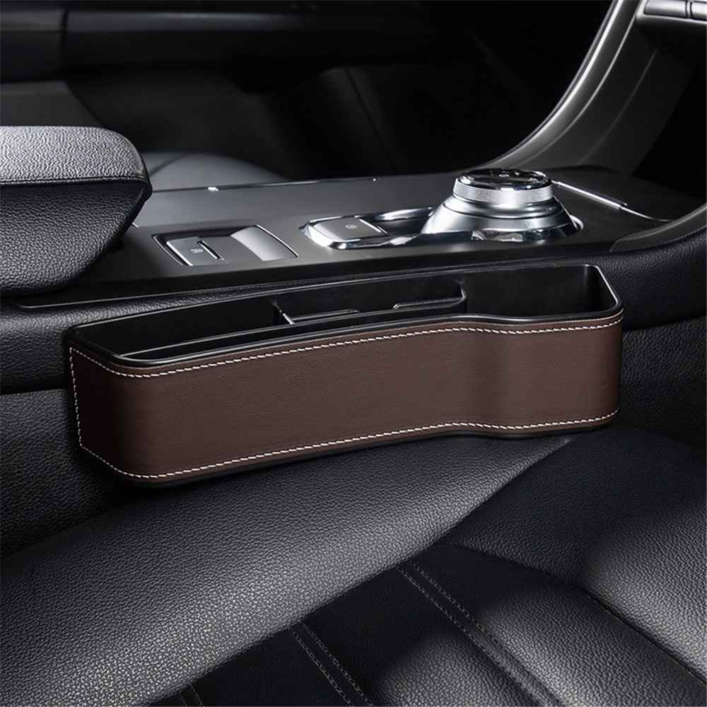 Passenger Side Car Front Seat Seam Storage Box Car Seat Gap Phone Drink Can Organizer - Brown / Leather Material