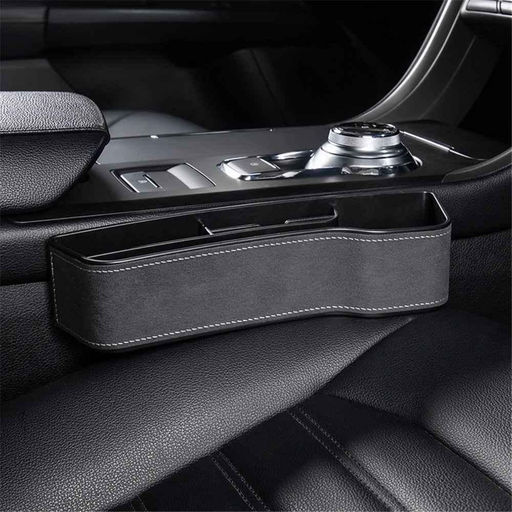 Passenger Side Car Front Seat Seam Storage Box Car Seat Gap Phone Drink Can Organizer - Grey / Suede Material
