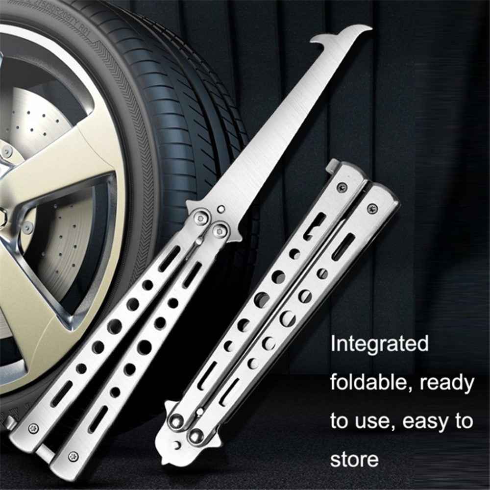 Folding Stone Removal Hook with Safety Hammer Portable Car Tire Cleaning Tool Set - Black