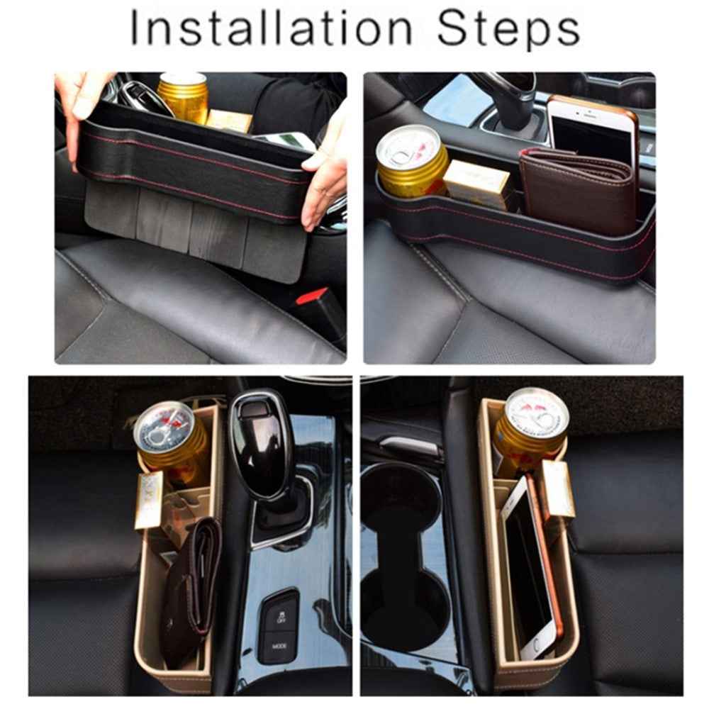 Car Front Seat Seam Storage Box Car Seat Filler Gap Phone Bottle Cup Holder Organizer - Brown / Passenger Side