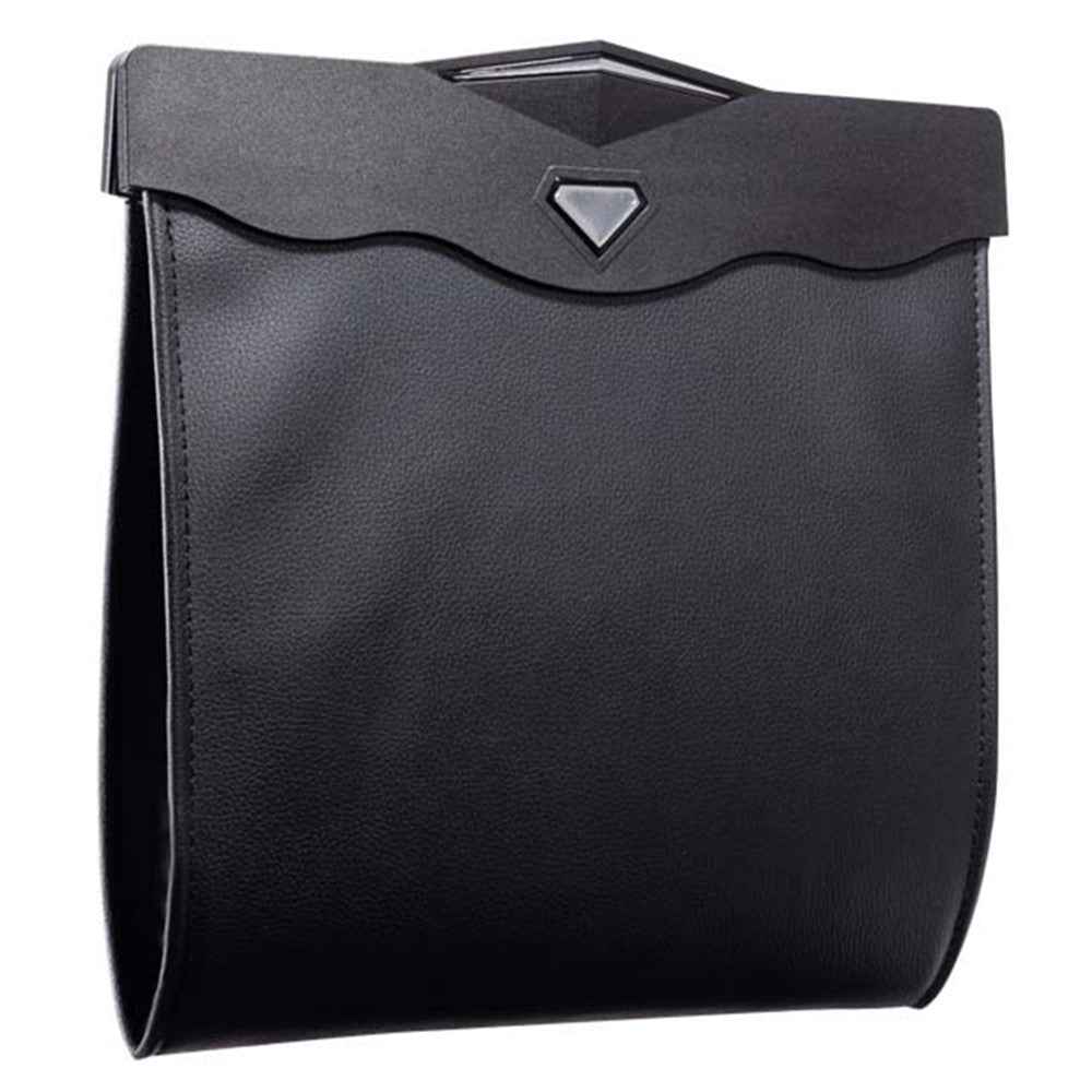 Magnetic Closure Garbage Bag Vehicle Rubbish Container PU Leather+PC Car Trash Bag with LED Light - Black