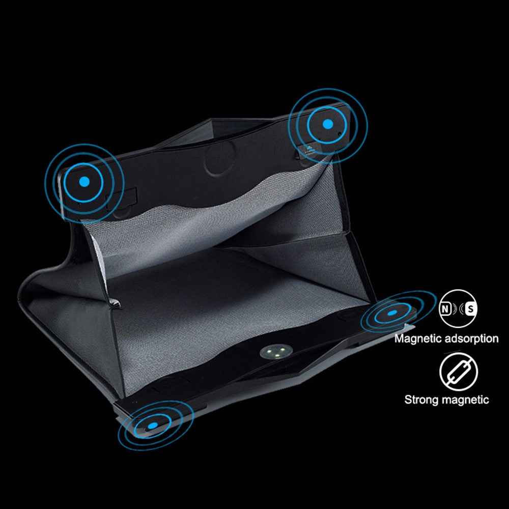 Magnetic Closure Garbage Bag Vehicle Rubbish Container PU Leather+PC Car Trash Bag with LED Light - Black