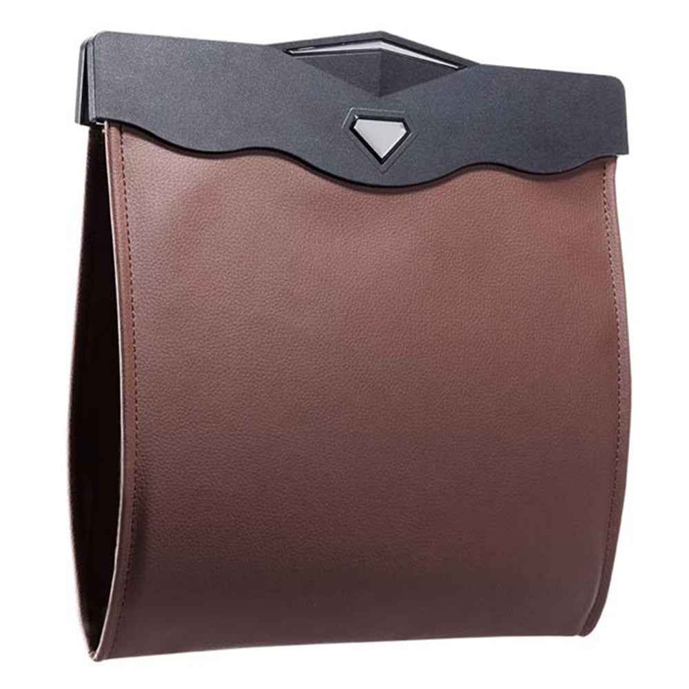 Magnetic Closure Garbage Bag Vehicle Rubbish Container PU Leather+PC Car Trash Bag with LED Light - Brown