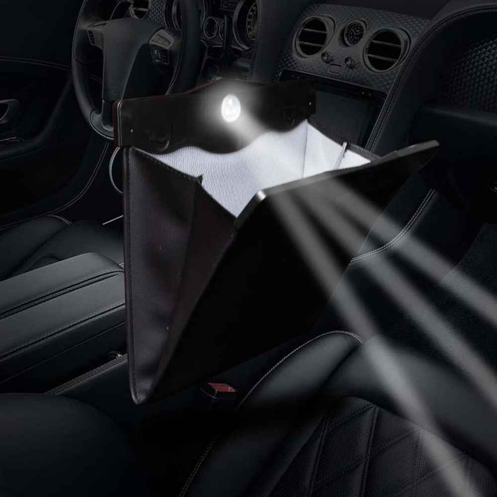 Magnetic Closure Garbage Bag Vehicle Rubbish Container PU Leather+PC Car Trash Bag with LED Light - Brown