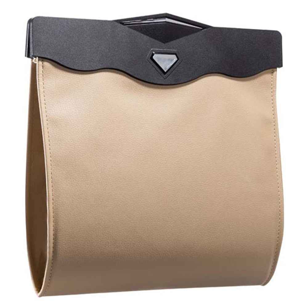 Magnetic Closure Garbage Bag Vehicle Rubbish Container PU Leather+PC Car Trash Bag with LED Light - Beige