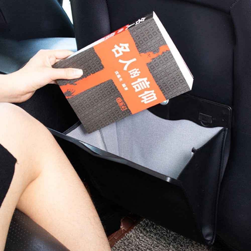 Magnetic Closure Garbage Bag Vehicle Rubbish Container PU Leather+PC Car Trash Bag with LED Light - Beige