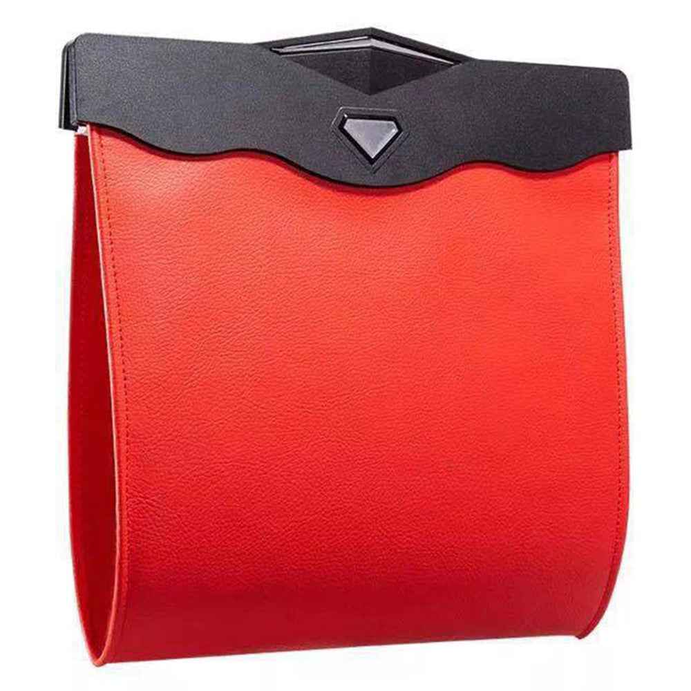 Magnetic Closure Garbage Bag Vehicle Rubbish Container PU Leather+PC Car Trash Bag with LED Light - Red