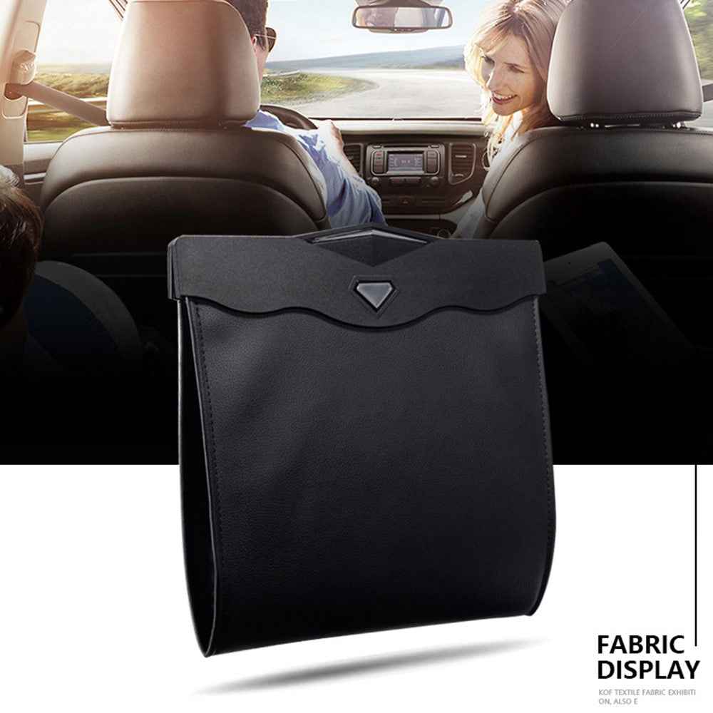 Magnetic Closure Garbage Bag Vehicle Rubbish Container PU Leather+PC Car Trash Bag with LED Light - Red