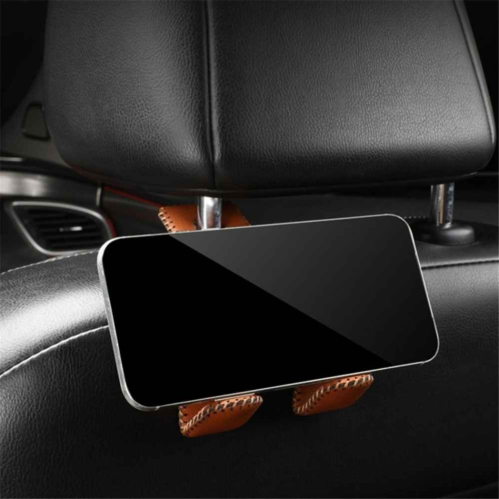 Dual Hook Design Car Seat Back Hanging Hook Stainless Steel + PU Leather Car Seat Headrest Hook Phone Holder - Black+Red