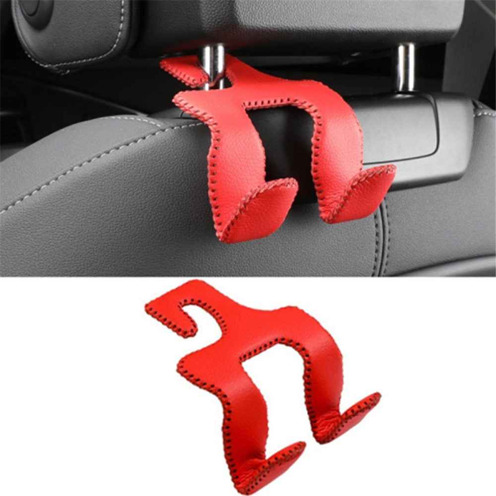 Dual Hook Design Car Seat Back Hanging Hook Stainless Steel + PU Leather Car Seat Headrest Hook Phone Holder - Red