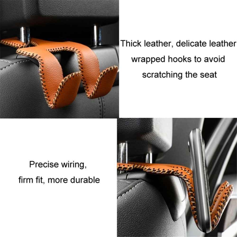 Dual Hook Design Car Seat Back Hanging Hook Stainless Steel + PU Leather Car Seat Headrest Hook Phone Holder - Red