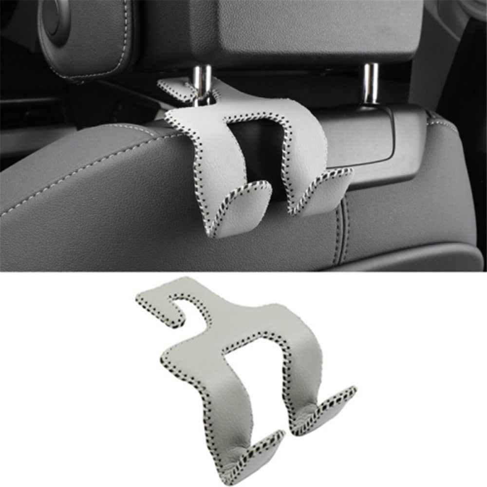 Dual Hook Design Car Seat Back Hanging Hook Stainless Steel + PU Leather Car Seat Headrest Hook Phone Holder - Grey