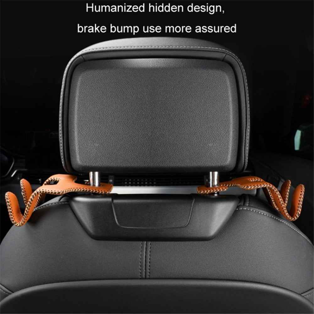 Dual Hook Design Car Seat Back Hanging Hook Stainless Steel + PU Leather Car Seat Headrest Hook Phone Holder - Grey