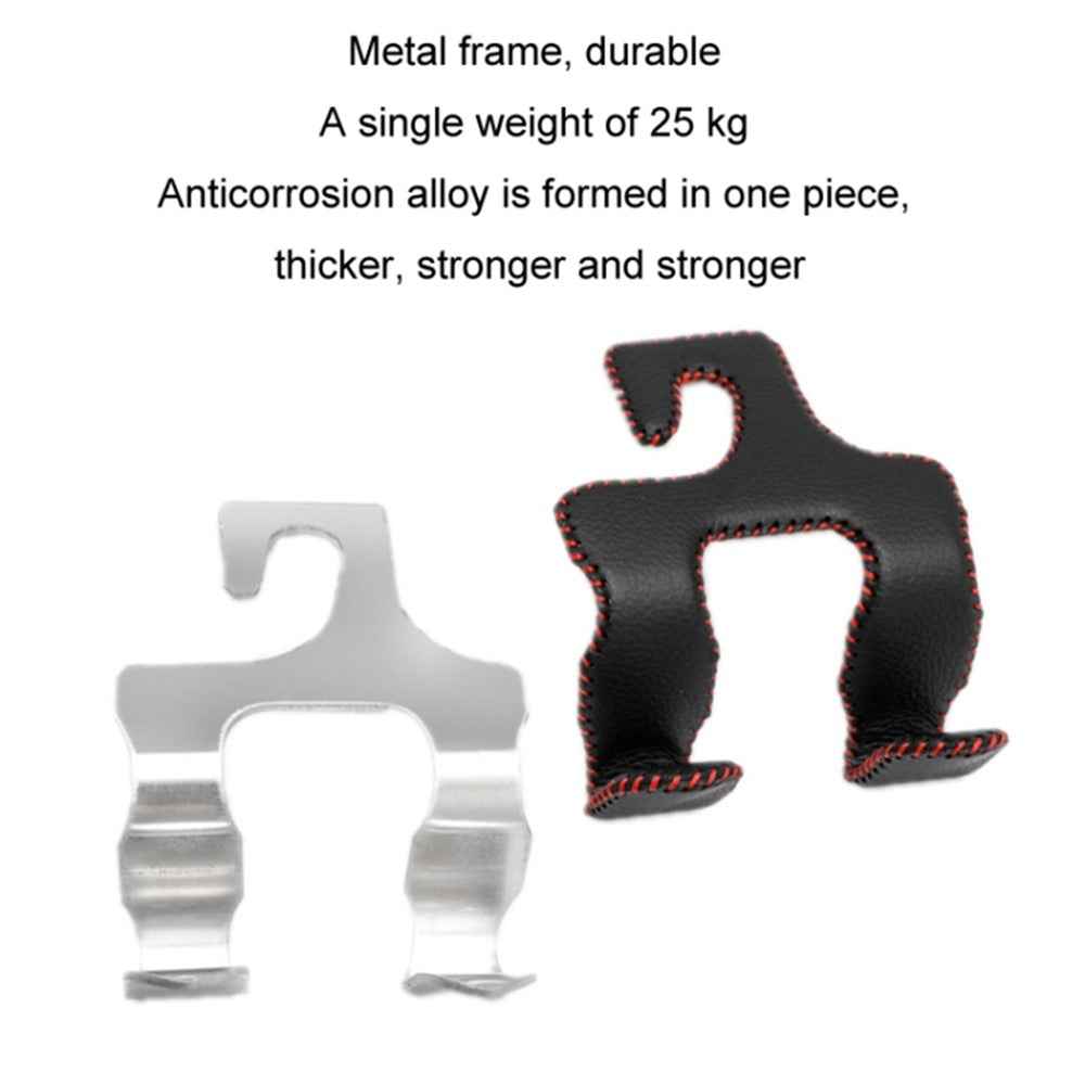 Dual Hook Design Car Seat Back Hanging Hook Stainless Steel + PU Leather Car Seat Headrest Hook Phone Holder - Grey