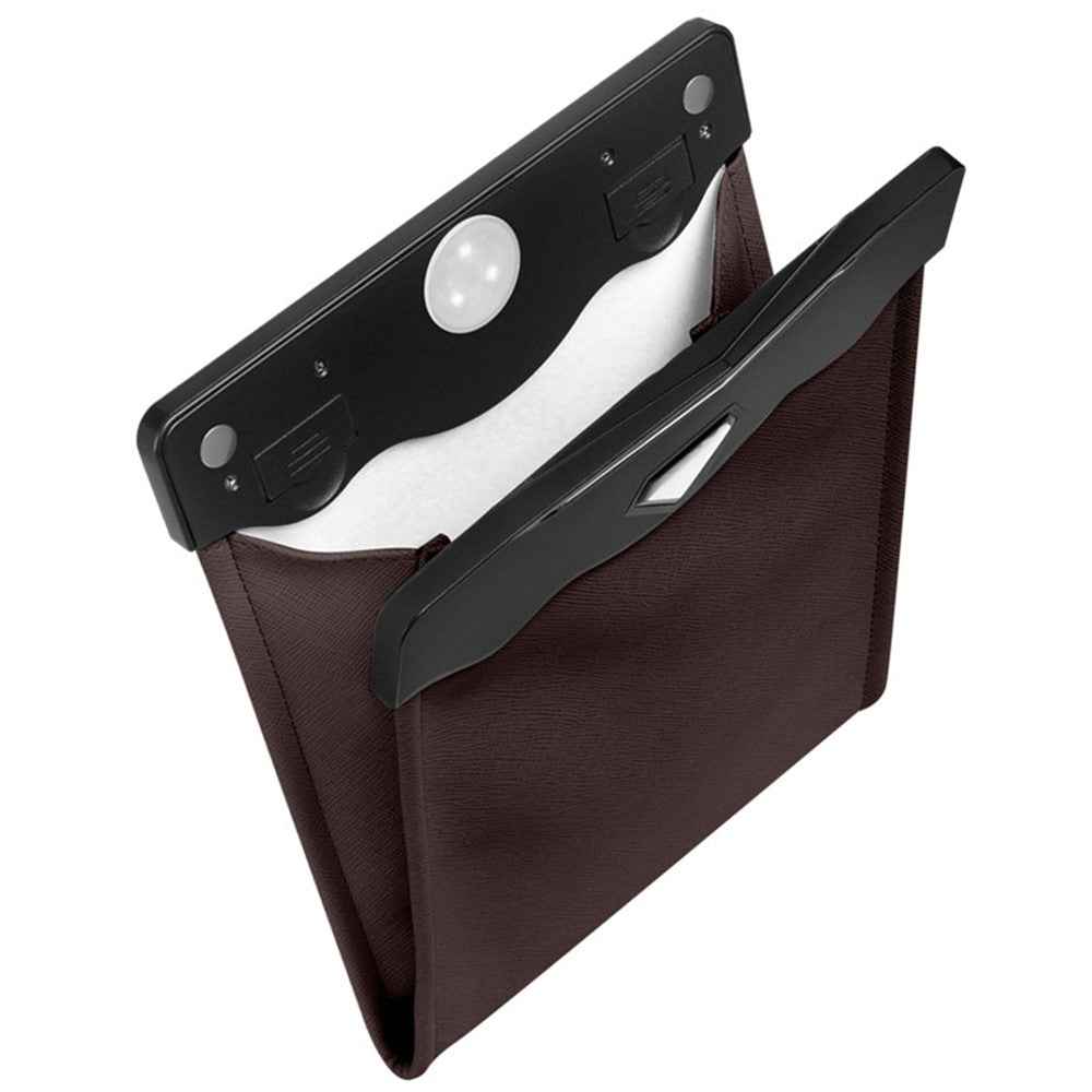 PU Leather+PC Car Trash Bag LED Light Magnetic Closure Garbage Bag Vehicle Rubbish Container Garbage Can - Brown