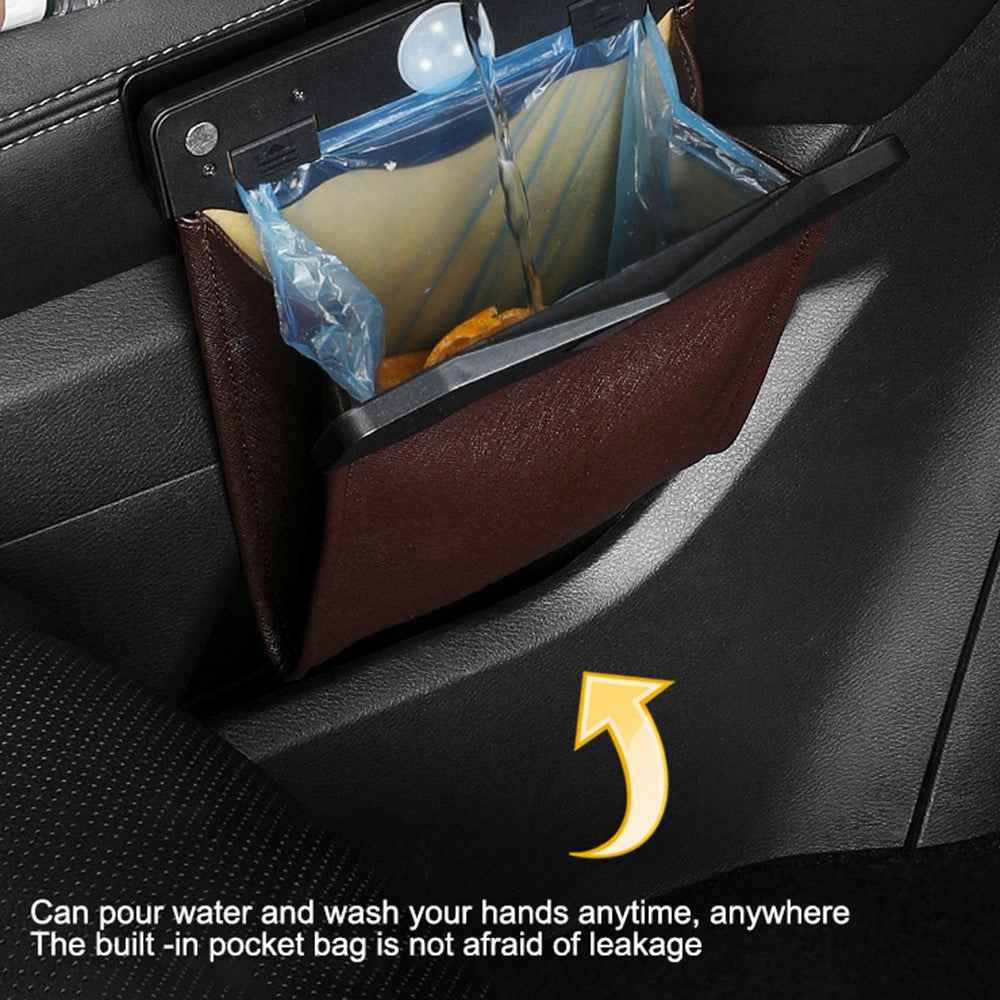 PU Leather+PC Car Trash Bag LED Light Magnetic Closure Garbage Bag Vehicle Rubbish Container Garbage Can - Black