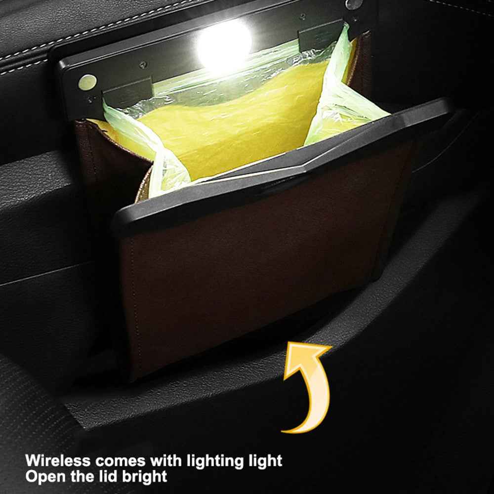 PU Leather+PC Car Trash Bag LED Light Magnetic Closure Garbage Bag Vehicle Rubbish Container Garbage Can - Red