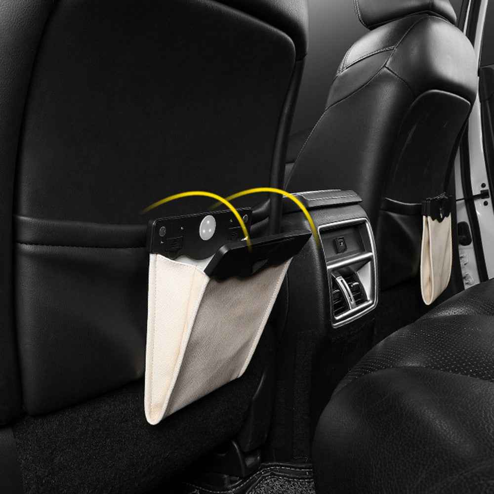PU Leather+PC Car Trash Bag LED Light Magnetic Closure Garbage Bag Vehicle Rubbish Container Garbage Can - Red