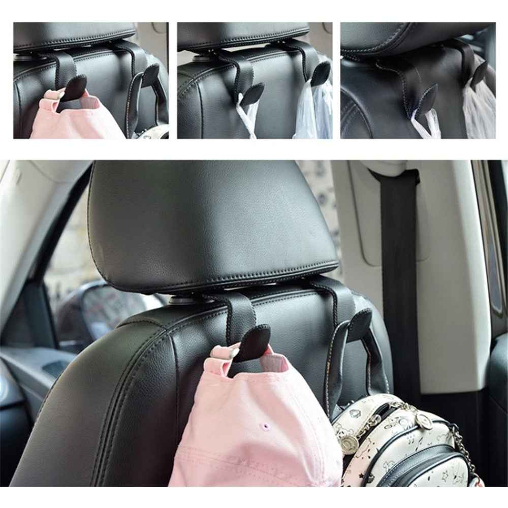 Car Seat Back Bag Hanging Hook Stainless Steel + Leather Car Seat Headrest Mount Hook - Brown
