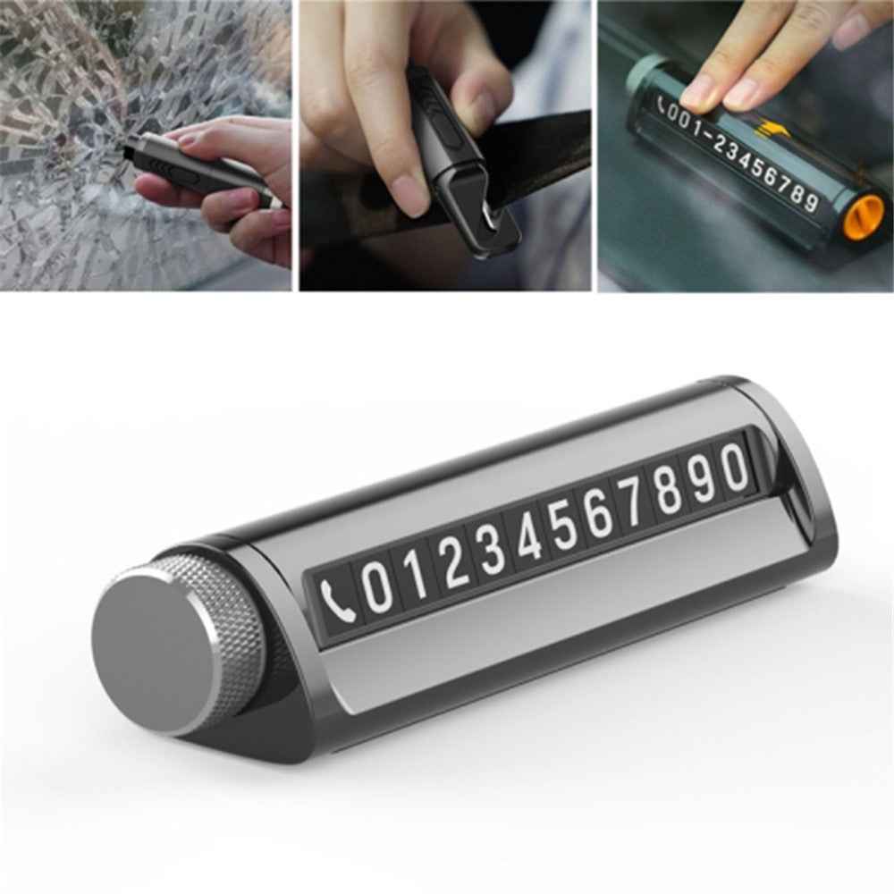 Parking Number Plate with Aromatherapy Multi-function Car Safety Hammer Window Breaker - Grey