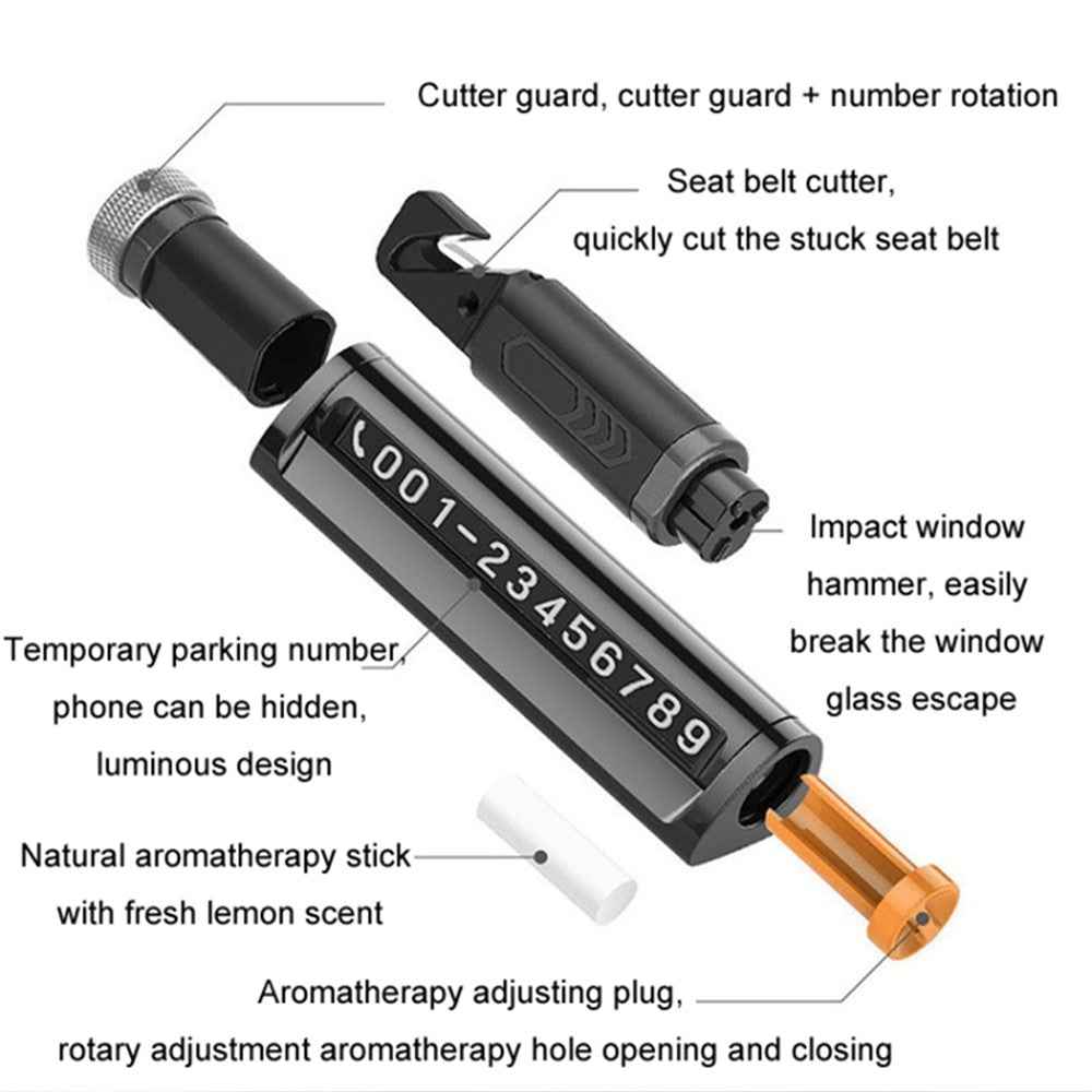 Parking Number Plate with Aromatherapy Multi-function Car Safety Hammer Window Breaker - Red