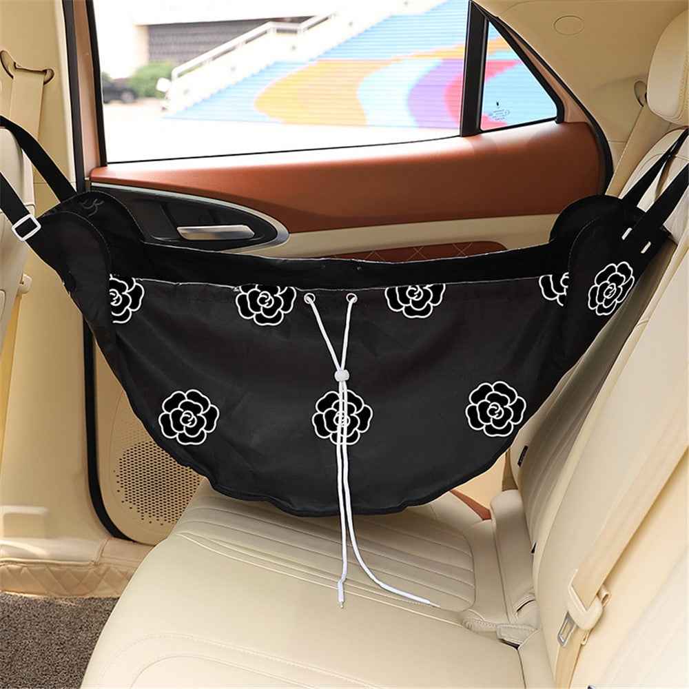 Oxford Cloth Rear Seat Sundries Bag Car Hammock Storage Bag Backseat Organizer - Black / Camellia