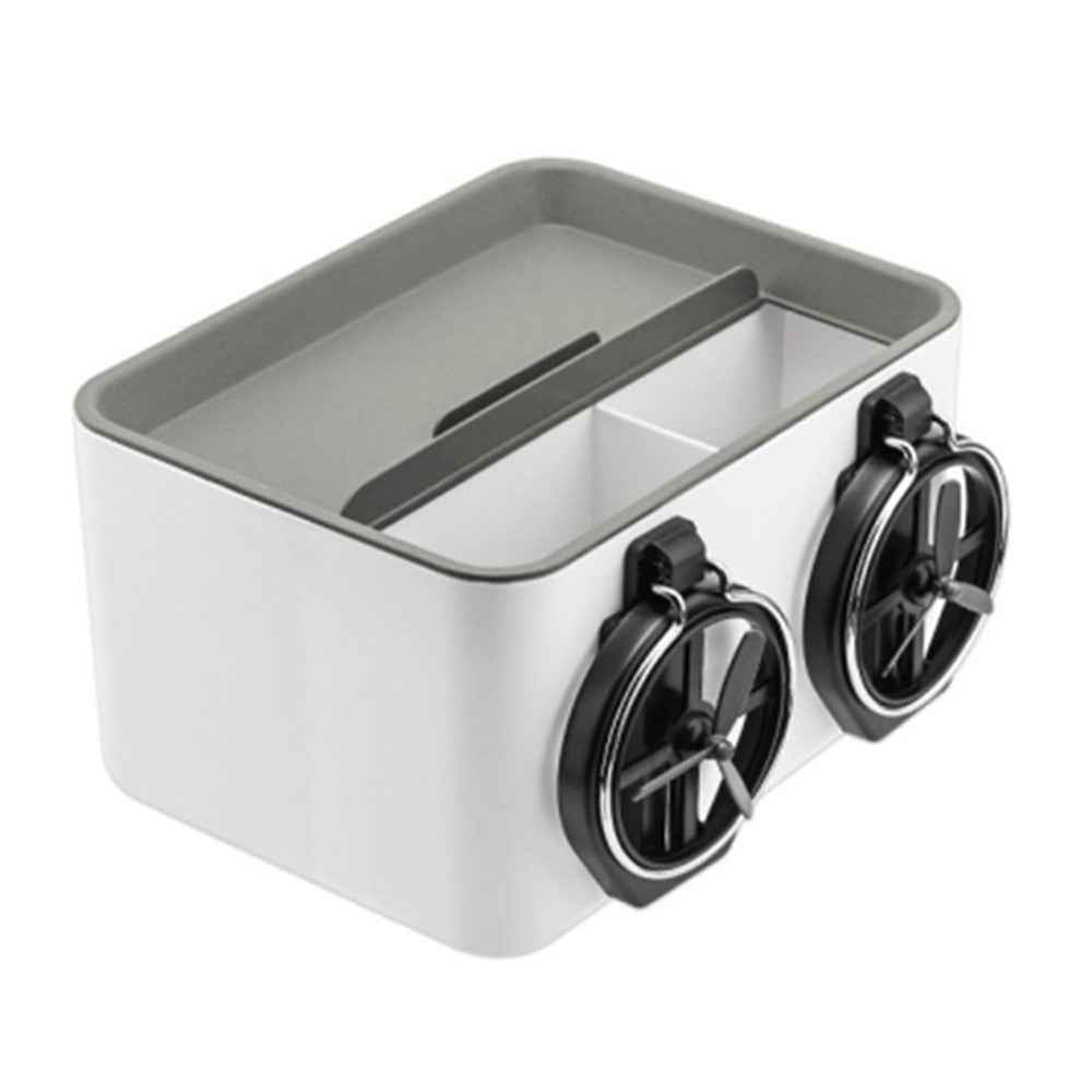 Car Armrest Storage Box ABS Tissue Case Organizer with Foldable Cup Holder - Grey+White