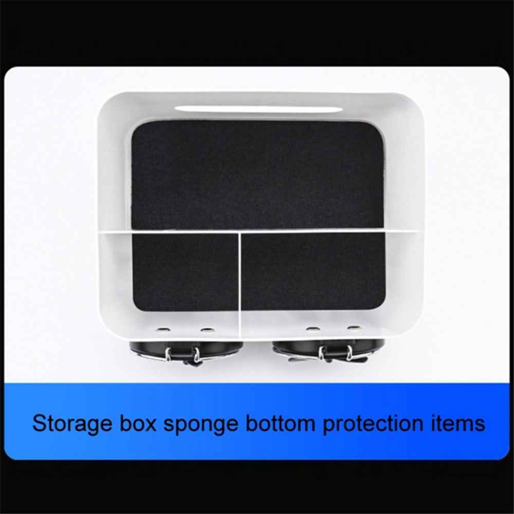 Car Armrest Storage Box ABS Tissue Case Organizer with Foldable Cup Holder - Grey+White