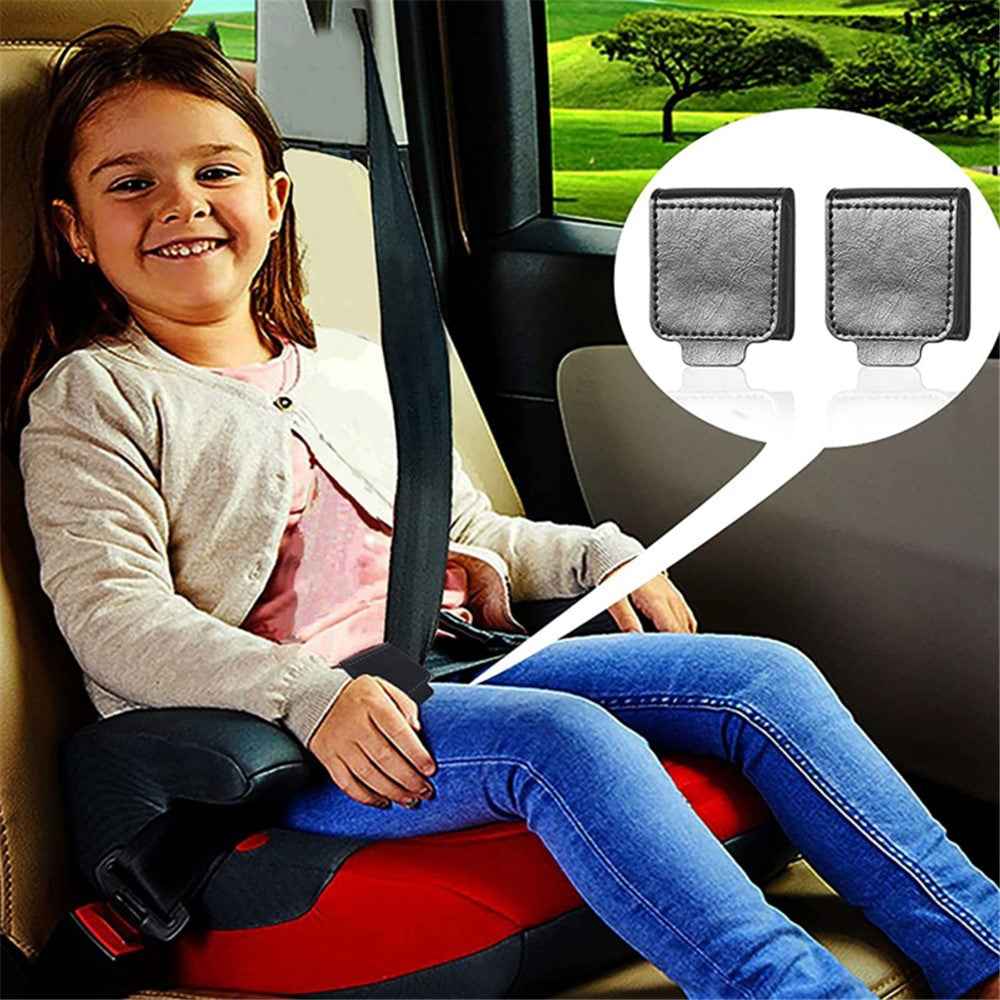 2Pcs Car Safety Seat Belt Adjuster Strap Clip PU Leather Kids Seat Belt Limiter - Grey