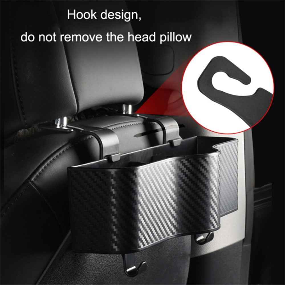 Car Seat Back Storage Box Sundries Organizer Carbon Fiber Texture Plastic Hanging Case