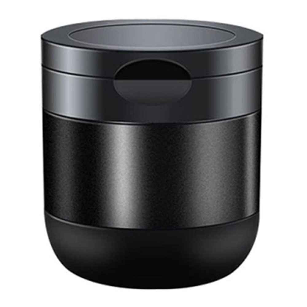Aluminum Alloy Car Ashtray with LED Light Flame Retardant Good Sealing Ash Storage Holder - Black