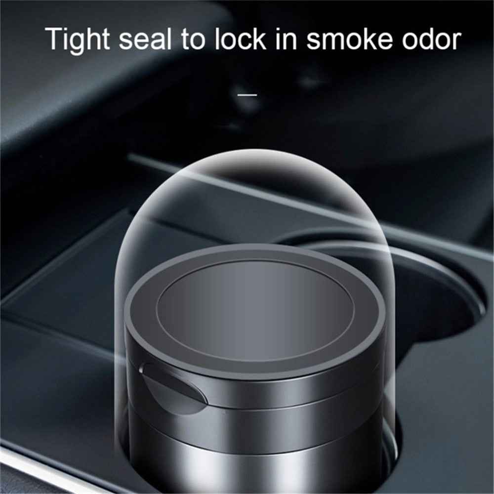 Aluminum Alloy Car Ashtray with LED Light Flame Retardant Good Sealing Ash Storage Holder - Black