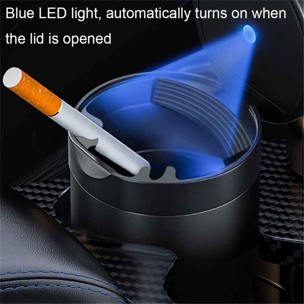 Aluminum Alloy Car Ashtray with LED Light Flame Retardant Good Sealing Ash Storage Holder - Red