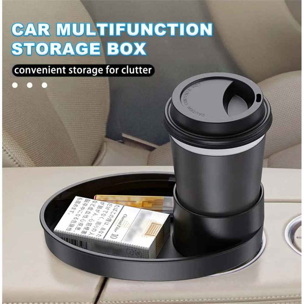 SD-1043 Multi-function Organizer Table Car Cup Holder Expander with Rotating Tray - Black