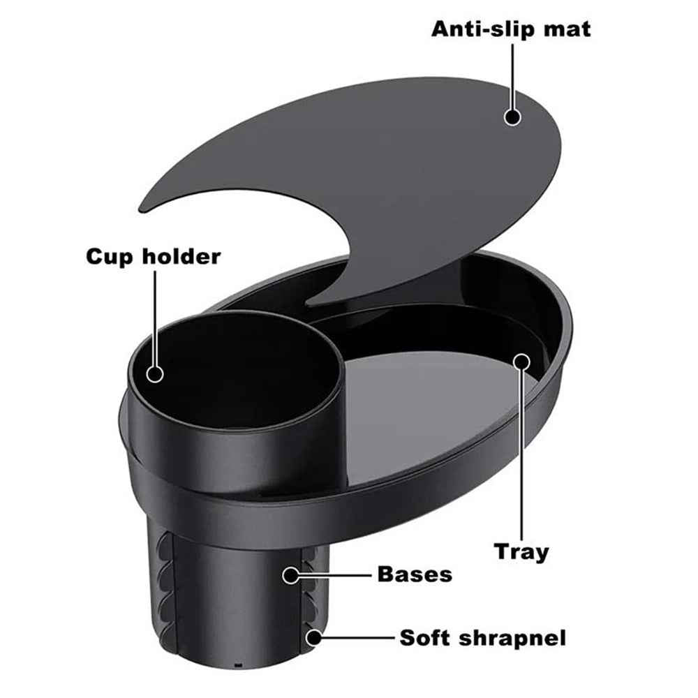SD-1043 Multi-function Organizer Table Car Cup Holder Expander with Rotating Tray - Black