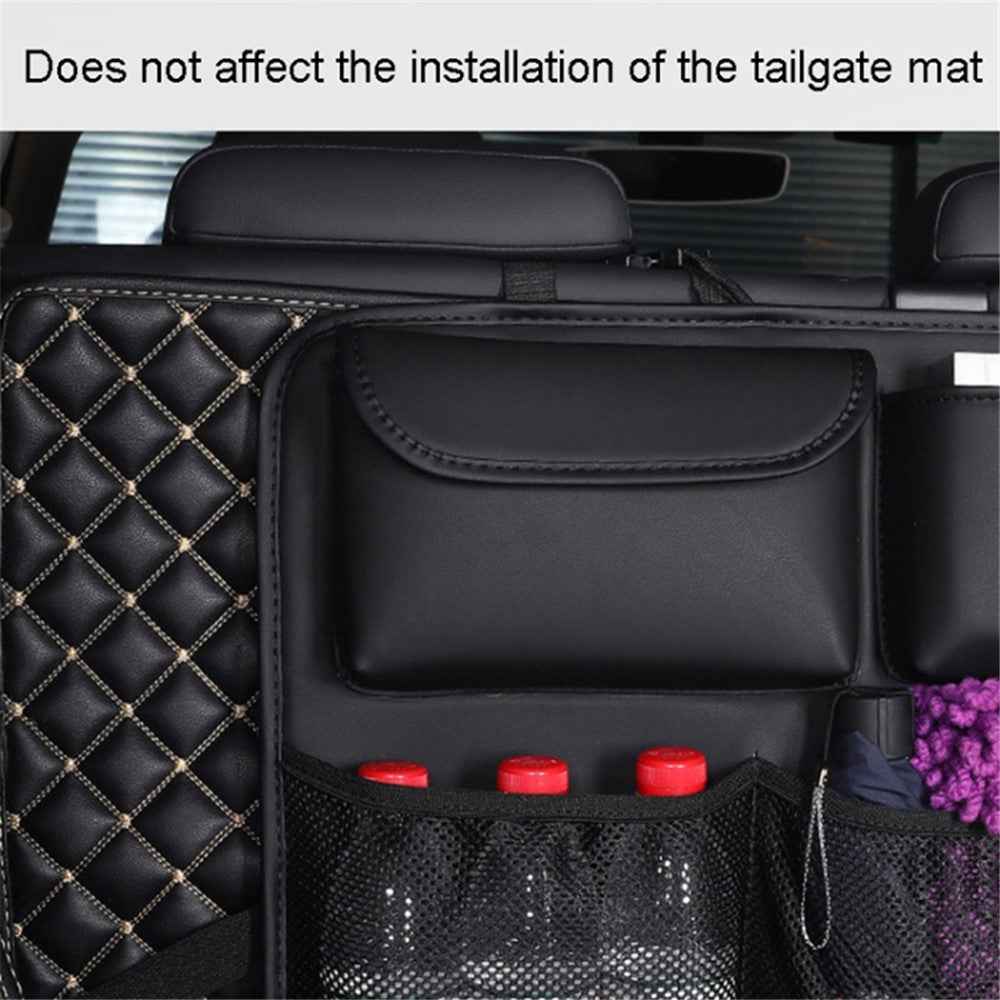 Car Trunk Leather Storage Bag Large Capacity Automotive Backseat Organizer (Mesh Style) - Black