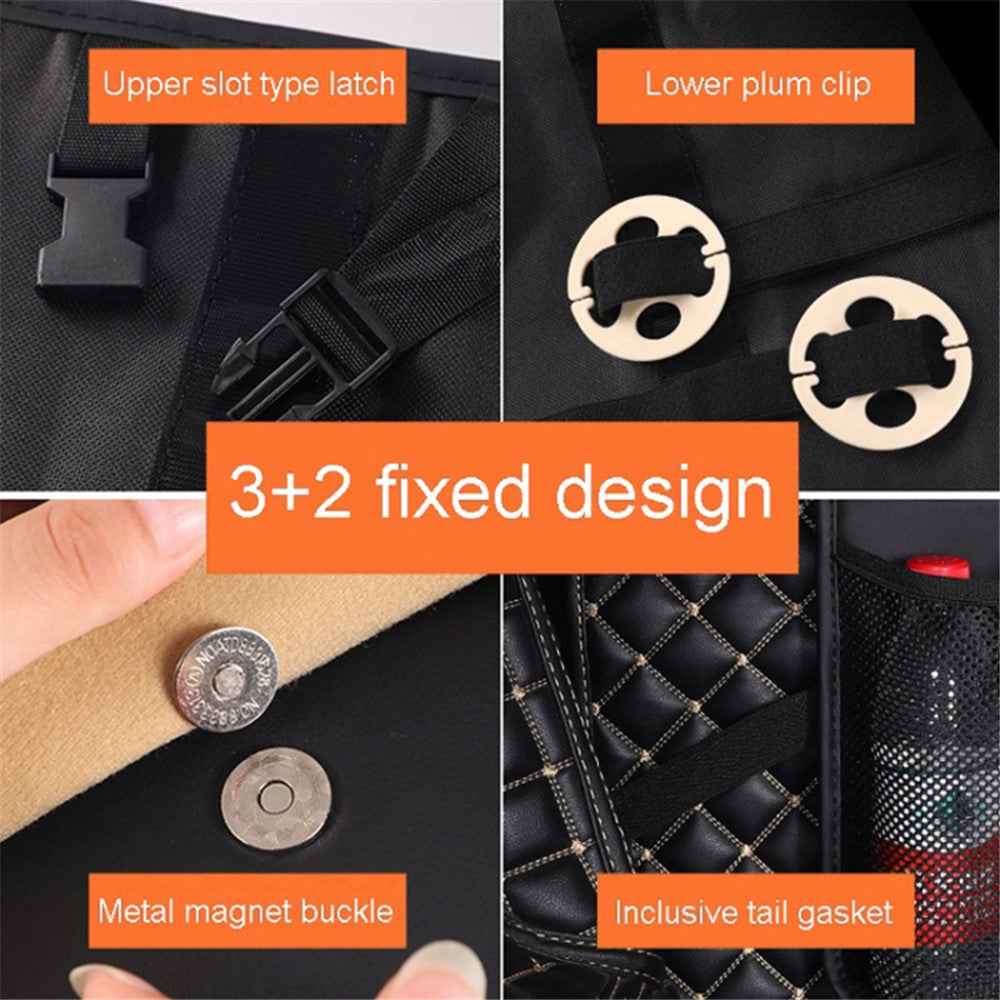 Car Trunk Leather Storage Bag Large Capacity Automotive Backseat Organizer (Mesh Style) - Coffee