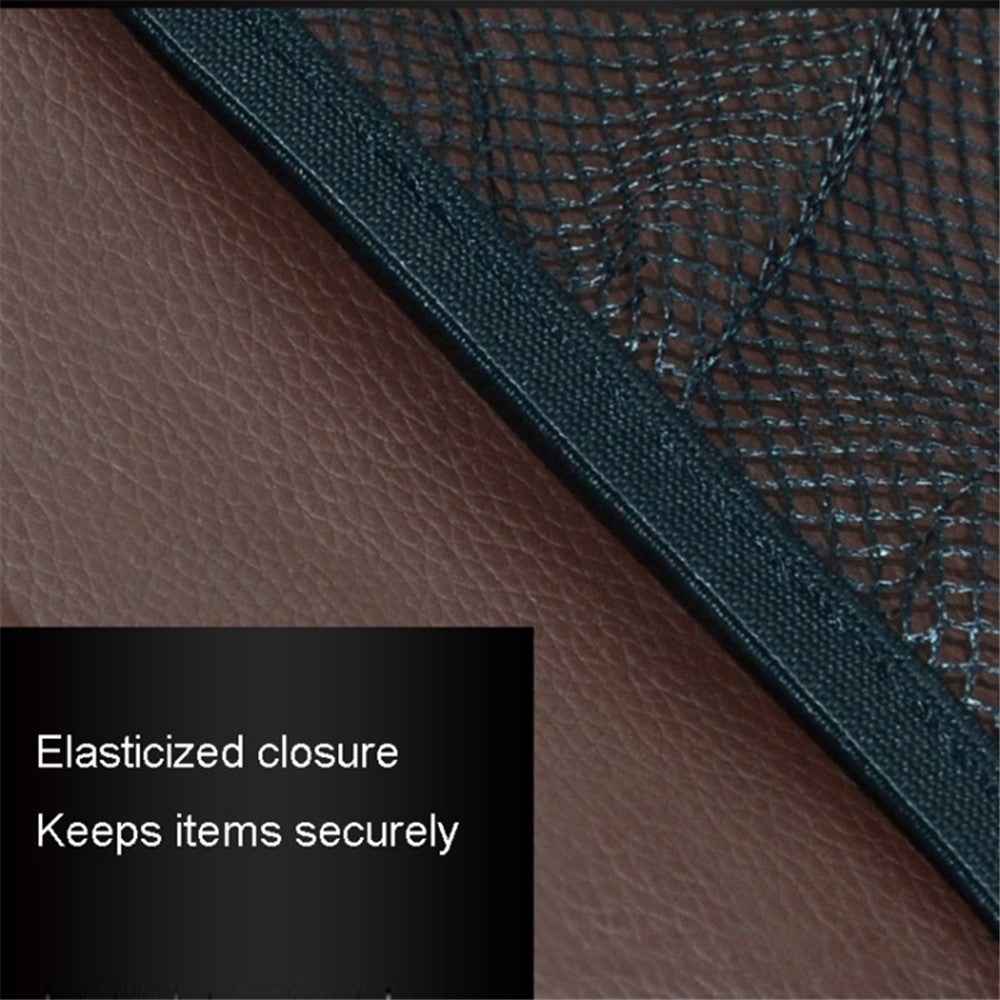 Car Trunk Leather Storage Bag Large Capacity Automotive Backseat Organizer (Mesh Style) - Brown